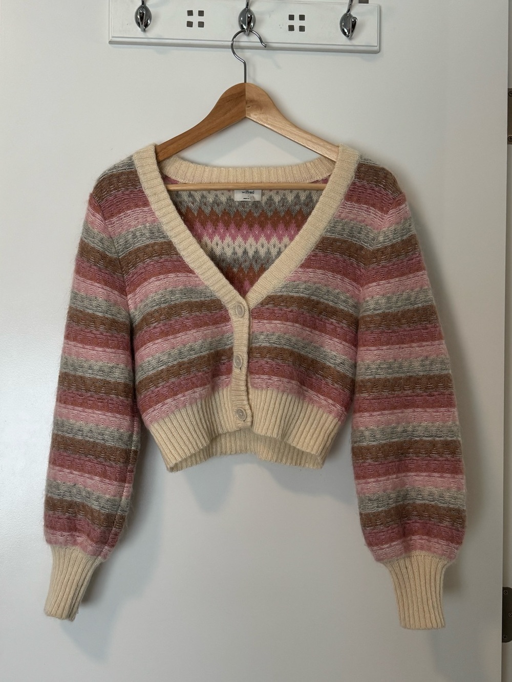 Wilfred Aritzia Mohair Wool Striped Cropped Cardigan Size S
